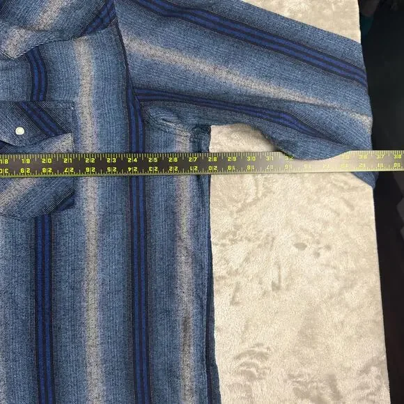 Wrangler Blue Plaid Striped Flannel Peral Snap Long-sleeve Shirt Size XXL - Picture 5 of 6